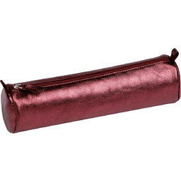 Piórnik szkolny okrągły 22 cm ze skóry, czerwony,