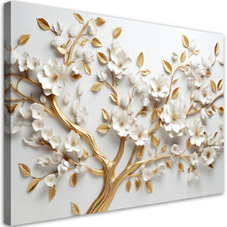Obraz na płótnie, AI Złote drzewo kwitnącej wiśni