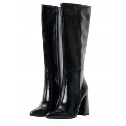 Even&Odd Czarne Lakierowane Kozaki Z Kwadratowym Obcasem 39