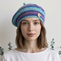 Pakamera Wiosenny beret damski z antenką ręcznie robiony
