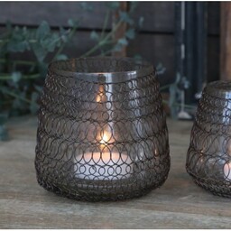 Szklany Lampion z Metalową Siatką Chic Antique A