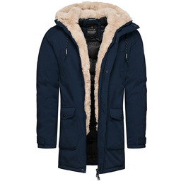 Kurtka męska parka z futerkiem granatowa Recea