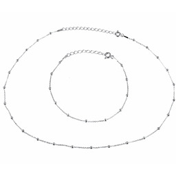 Delikatny rodowany srebrny komplet celebrytka choker kulki kuleczki