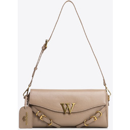 Torebka bagietka ze skóry naturalnej z ozdobnymi paskami