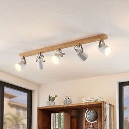 Lampa Sufitowa Lindby, Blana, ściemnialny, drewniany, salon, drewno,