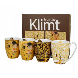 4 kubki do kawy Klimt pocałunek drzewo porcelana