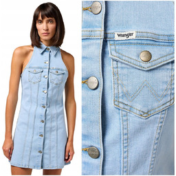 Wrangler DENIM COLLARED DRESS Sunbleach sukienka jeansowa bez