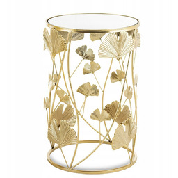 Stolik Złoty Metalowy Z Lustrem 50cm W Liście