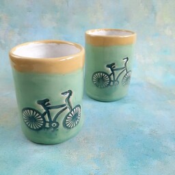 Pakamera Zestaw dwóch ceramicznych kubków dla rowerzysty/handmade