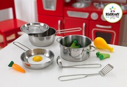 Srebrny zestaw kuchenny dla dzieci z dodatkami, 63186-Kidkraft,