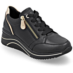 Skórzane sneakersy damskie na koturnie czarne Remonte Rieker
