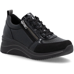 Półbuty damskie sneakersy na koturnie czarne Remonte Rieker