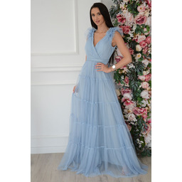 Sukienka maxi z tiulowych falban niebieska Inez