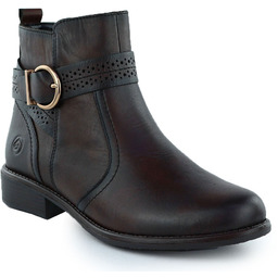 Skórzane botki damski z klamrą brązowe Remonte Rieker