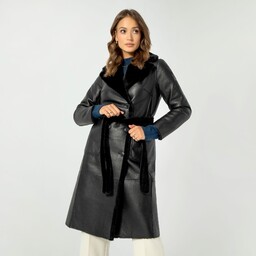 Damski płaszcz z wiązaniem dwustronny czarny