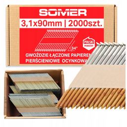 Gwoździe do gwoździarki łączone papierem pierśc. ocynk 3,1x90mm