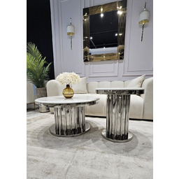 ZESTAW STOLIKÓW Riviera 2w1 srebrna, błyszcząca designerska podstawa,