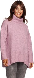 Obszerny Sweter z Golfem - Pudrowy