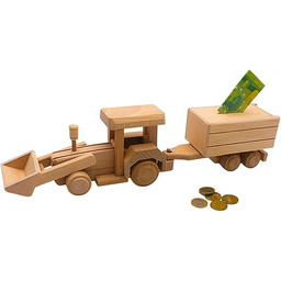 Zrównoważone drewno skarbonka, skarbonka jako koparka, ładowarka kołowa