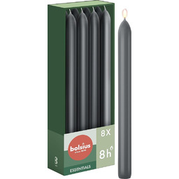 Bolsius Gładkie świece antracytowe 8 sztuk w kartonie