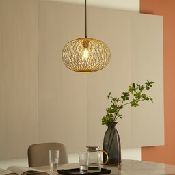 Lampa Wisząca Lindby, Solvira, ściemnialny, drewniany, salon, bambus,