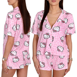 Hello Kitty Różowa piżama damska NA GUZIKI, DWUCZĘŚCIOWA