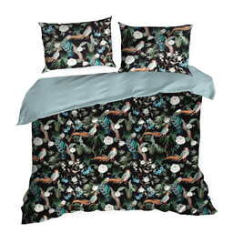 Eurofirany Pościel satynowa 160x200 czarna miętowa z motywem