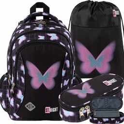 Motyl Plecak St.right Szkolny Zestaw 3w1 Pastel Butterfly
