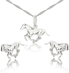 Komplet srebrnej biżuterii konie