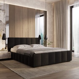 Łóżko tapicerowane z pojemnikiem SFG0166P 140x200 Welur Czarny