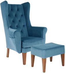 Zestaw pufa Uszak + fotel Uszak Chesterfield, niebieski,