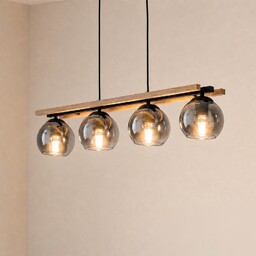 Lampa Wisząca Lindby, Enrique, ściemnialny, drewniany, salon, szkło,