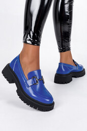 Chabrowe mokasyny damskie na bieżnikowanej platformie ze sprzączką