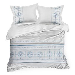 Eurofirany Pościel satynowa 220x200 Haftowana biała niebieska