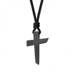 Satynowy czarny krzyżyk ze stali szlachetnej na czarnym