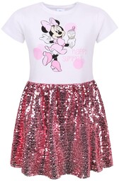 Różowo-Biała Sukienka Z Cekinami Myszka Minnie Disney