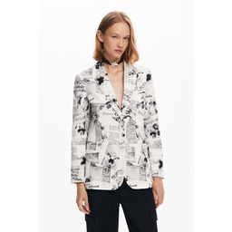 Prosty blezer z tekstem i kwiatami