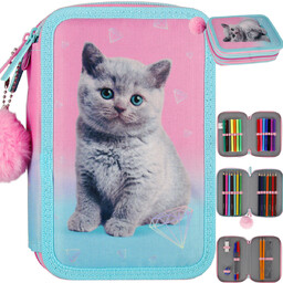 Piórnik z wyposażeniem trzykomorowy dla dziewczynki, 531631 ombre