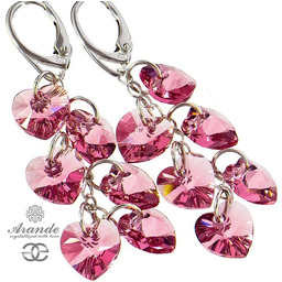 Kryształy Długie Kolczyki Srebro Serce Light Rose