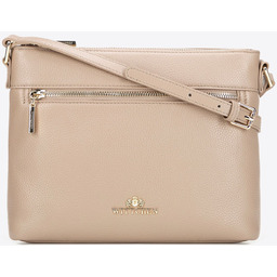 Skórzana listonoszka z regulowanym paskiem beżowo - złota