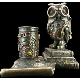 STEAMPUNK SOWA STOJAK NA KOMÓRKĘ I DŁUGOPISY VERONESE