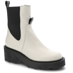 Simen Białe Botki Skórzane Ocieplane Botki