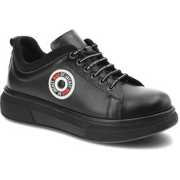 Ravini Czarne Sneakersy Modne Skórzane Buty Damskie