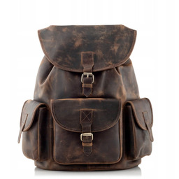 Plecak Vintage Skórzany Męski Duży A4 z Kieszeniami