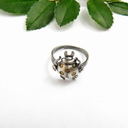 Pierścionek srebrny oksydowany z Biedronką