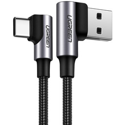 Kabel Kątowy w oplocie USB USB-C 3.0x2m szary
