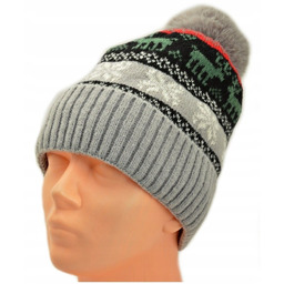 CZAPKA ZIMOWA z POMPONEM Szara WYGODNA Miękka OCIEPLANA