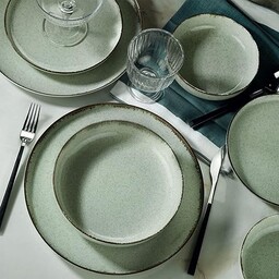 Elegancki 18-częściowy zestaw obiadowy, 100% porcelana, zielony,