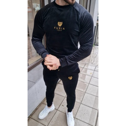 Dres welurowy czarny męski złote logo Furia
