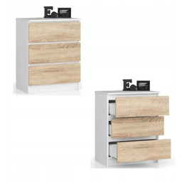 Komoda szafka K60 3 szuflady biały sonoma Akd